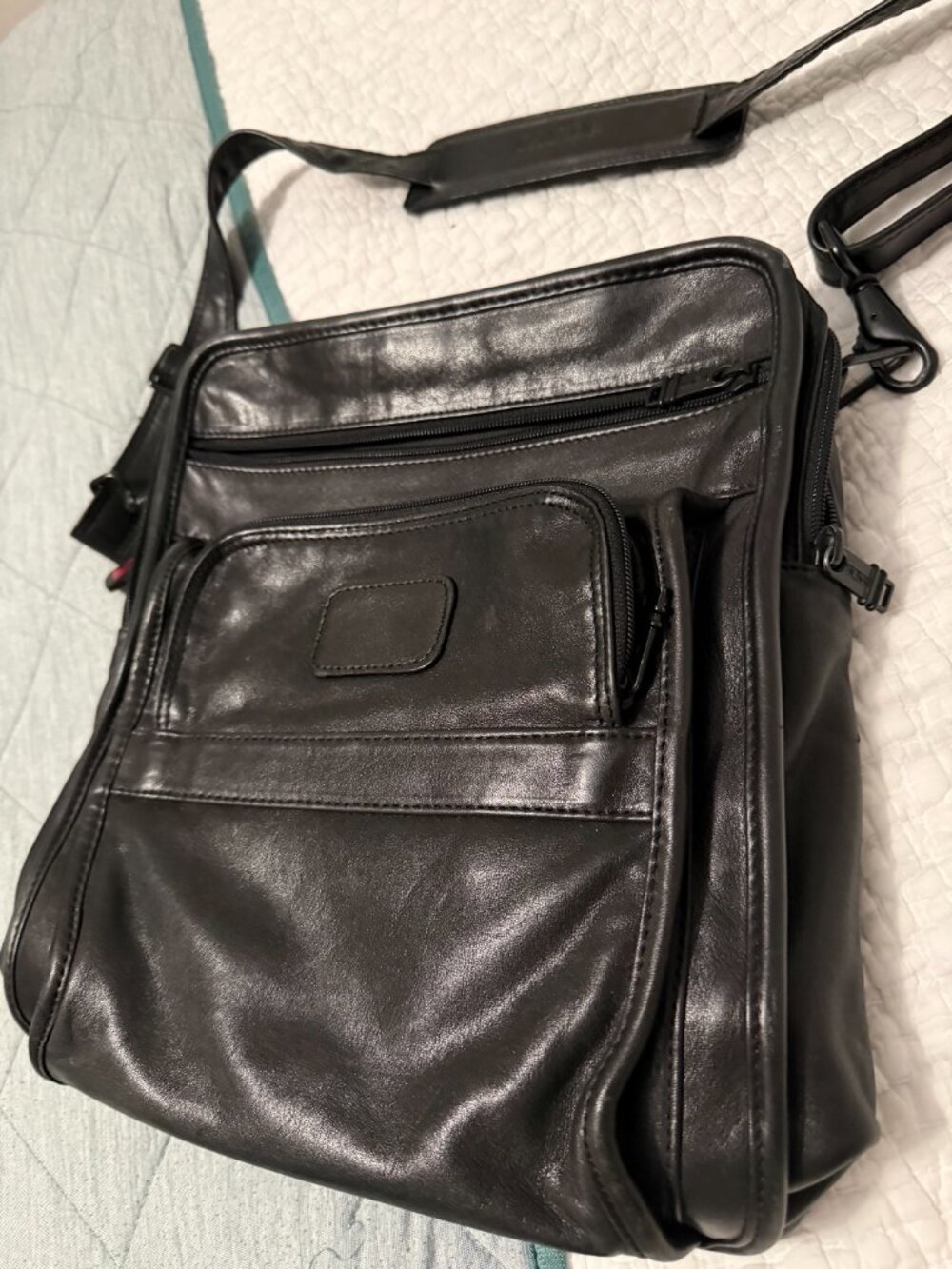 Tumi Vintage Black Leather Messenger Bag
